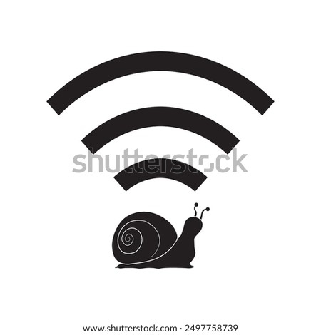 Slow internet connection, simple sign. Black wi-fi icon with snail silhouette, design isolated on white background. No internet access. Bad wifi signal. Slow upload and download data. Flat vector