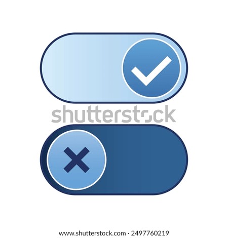 Start and shut down the system. Turn on, off slider, adjusting control. Setting or preference in application. Change status. User setting buttons, switch to on or off position. Signs for control panel