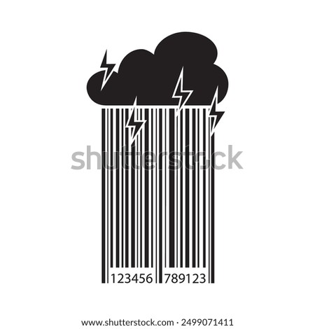 Bar code - cloud, lightning and rain. Black stripes falls from cloud. Barcode for scan, retail concept. Shopping addiction. Promotion campaign, marketing. monochromatic design for web, promo or print.