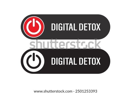 Set of two off button, slider isolated on white background. Digital detox. No mobile phone, turn off smartphone or smart gadget. Freedom from internet, smartphone and social media. vector illustration