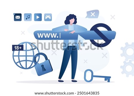 System administrator hold internet address bar. Parental control. Government ban or ISP restrictions. Blocked, prohibited or inappropriate content for kids. Access restrict online. Lock global network