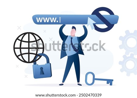 System administrator hold internet address bar. Parental control. Government ban or ISP restrictions. Blocked, prohibited or inappropriate content for kids. Access restrict online. Lock global network