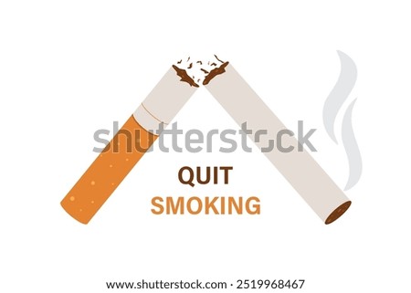 Broken cigarette, quit smoking. Concept no smoke. Flat vector illustration isolated on white background