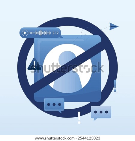 Blocked user or account in network. Restricted and prohibition forbidden access. blocking disturbing and annoying accounts on social media. Account profile in prohibition symbol. vector illustration