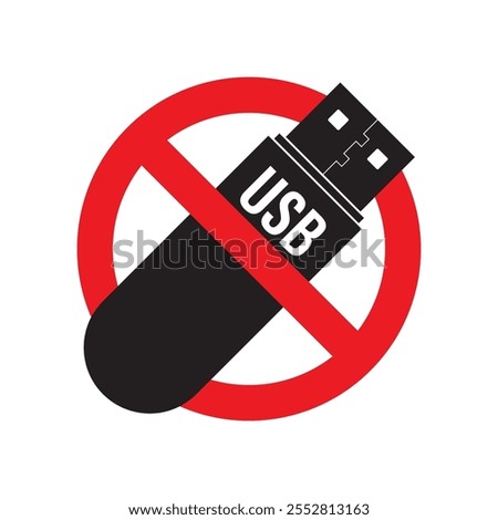 No Usb stick, Flash drive prohibition icon sign. No or stop red circle and usb flash drive sign isolated on white background. flat vector illustration