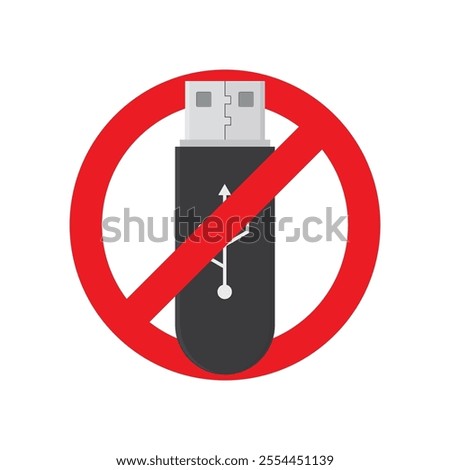 No Usb stick, Flash drive prohibition icon sign. No or stop red circle and usb flash drive sign isolated on white background. flat vector illustration