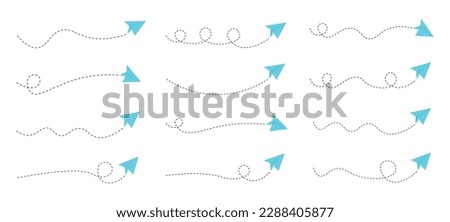 Set of dashed line paper airplane route