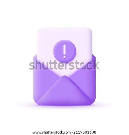 3d envelope and exclamation point isolated on white background. Trendy and modern vector in 3d style.