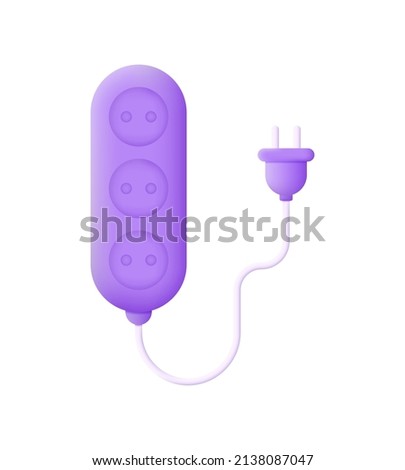 3D Extension Cord isolated on white background. Electric extension cord. Can be used for many purposes. Trendy and modern vector in 3d style.