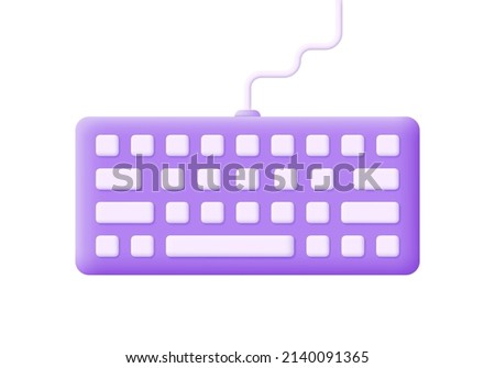 3D Computer Keyboard isolated on white background. Wired Computer Keyboard, PC Keypad. Can be used for many purposes. Trendy and modern vector in 3d style.