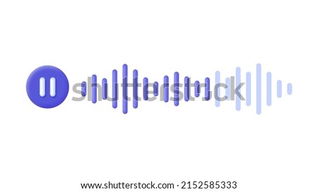 3D Voice message with pause icon and speech sound wave isolated on white background. Audio chat element. Message bubble for social media. Can be used for many purposes. Trendy vector in 3d style.