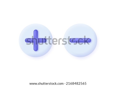 3D Plus and minuse icon isolated on white background. Can be used for many purposes. Trendy and modern vector in 3d style.