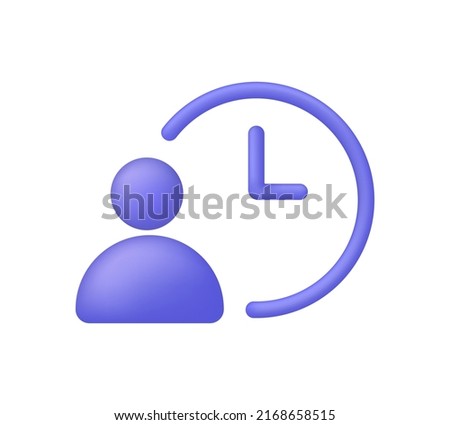 3D Waiting time icon isolated on white background. Human with clock symbol. Timing, day planning, self organization, time management concept. Can be used for many purposes. Trendy and modern vector in