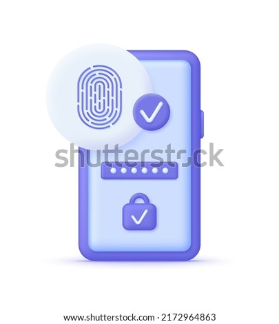 3D Electronic fingerprint on mobile phone screen. Finger Authentication, Fingerprint screening security system, fraud detection. Cell phone password access id verification. Touch id finger print.