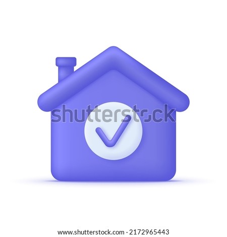 3D House symbol with check marks isolated on white background. Real estate, home and mortgage concept. Smart home. Can be used for many purposes. Trendy and modern vector in 3d style.