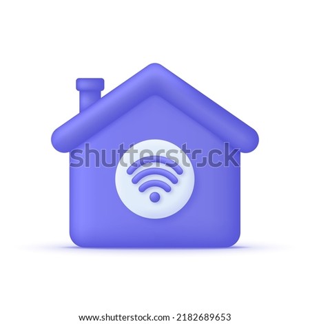 3D Smart home and Wifi concept. Smart home control. Digital house system. Smartphone online connection. Wifi network. Vector in 3d style.