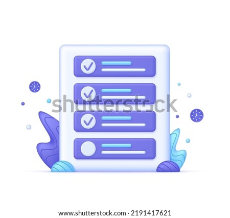 3D Planning concept. Project plan, level up concept, productivity solution icon, task management check list, efficient work, fast progress. Business and organization concept. Vector in 3d style.
