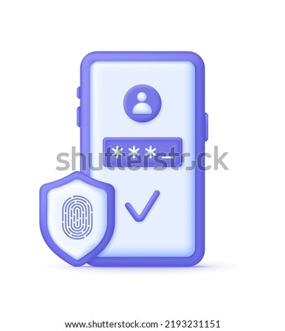 3D Phone and account login and password form page. User authorization, sign in to account, authentication page. Can be used for many purposes. Trendy and modern vector in 3d style.