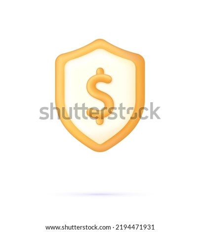 3D Shield with dollar sign. Safe payment of money, money guarantee, financial savings and money exchange concept. Modern vector in 3d style.