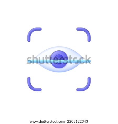 3D Eye recognition isolated on white background. Eye scanning. Concept of facial recognition, face ID system, biometric identification, face scan system. Cyber security concept.