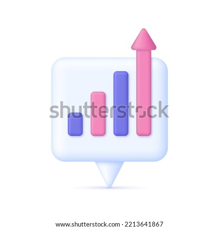 3D Growing bar graph illustration on Speech Bubble. Making goals and goal achievement, growth business success. Investment and financial growth concept. Modern vector in 3d style.