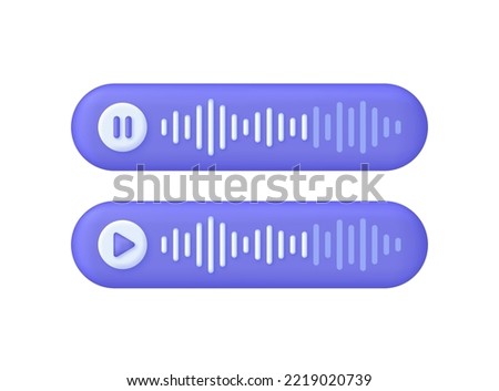3D Set of Voice message. Pause and Play button. Audio chat element. Message bubble for social media. Can be used for many purposes. Trendy vector in 3d style