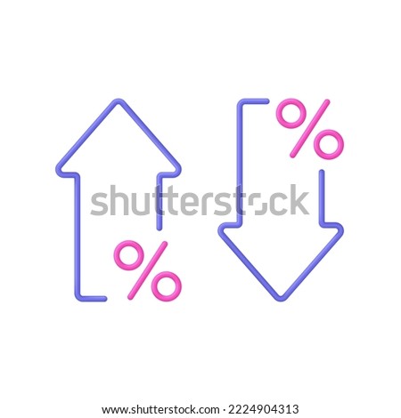 3D Percent and arrow icon. Percentage with arrow up and down. Interest rate, finance, banking, credit and money sphere concept. Trendy and modern vector in 3d style.