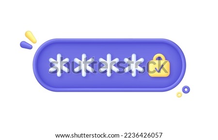 3D Password protection isolated on white background. Cyber protection. Privacy concept. Can be used for many purposes. Trendy and modern vector in 3d style.