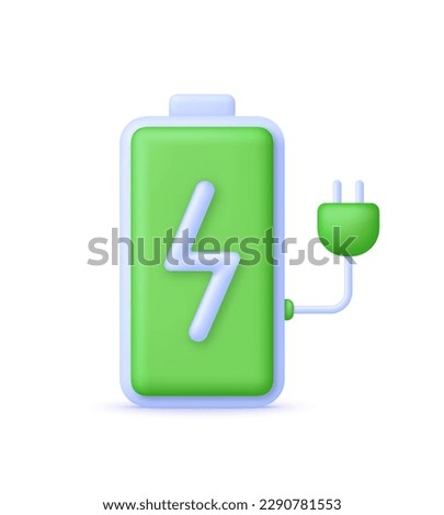 3D Battery icon. The battery is charging. Battery charge from low to high. Discharged and charged battery. Trendy and modern vector in 3d style.