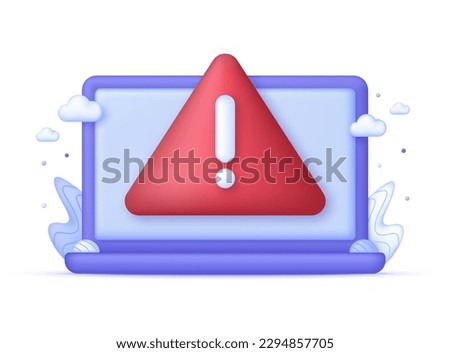 3D Computer error message. Error 404 page not found. Exclamation mark. Page not found text. Trendy and modern vector in 3d style.