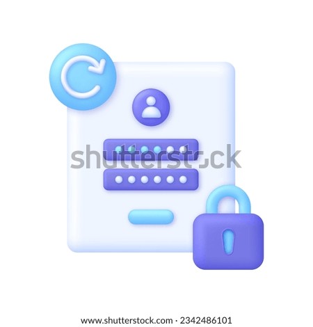 3D Password reset illustration. Update personal data concept. Getting a new username and password for an account. Information protection, security in the Internet.