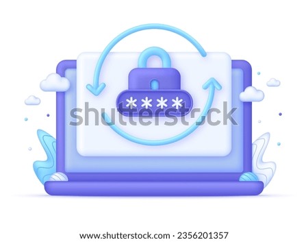 3D Password reset on Computer. Update personal data concept. Getting a new username and password for an account. Information protection, security in the Internet. Trendy and modern vector in 3d style