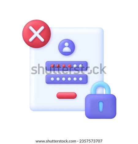 3D Inorrect Password. Personal data protection on the internet. Incorrect and correct data entering. User authorization, sign in to account, authentication page. Trendy and modern vector in 3d style.