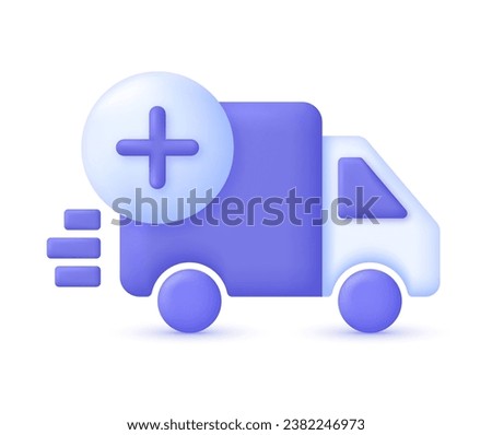 3D Delivery truck with plus sign. Express delivery, shipping, truck icon, quick move. Fast delivery concept. Trendy and modern vector in 3d style.