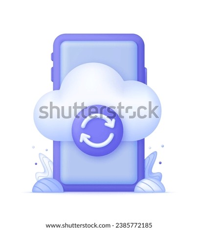 3D Synchronization Cloud icon on Phone. Cloud Computing or Refresh, Restart, Reset symbol. Data Center, Cloud Storage Concept. Internet Archive. Trendy and modern vector in 3d style.