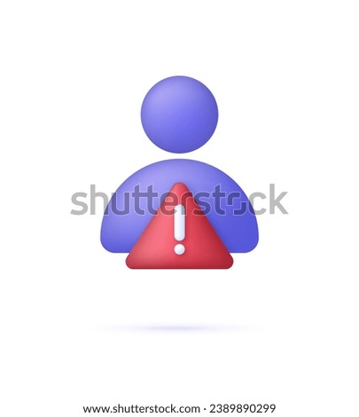 3D Person and Exclamation mark. Account warning error icon. Trendy and modern vector in 3d style.
