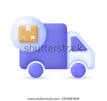 3D Truck with delivery box. Express delivery, shipping, truck icon, quick move. Fast delivery concept. Trendy and modern vector in 3d style.