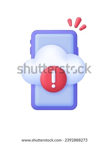 3D Cloud computing error icon on Phone. Concept of broken communication with database. Data issue, disconnection. Trendy and modern vector in 3d style.