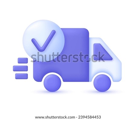 3D Delivery truck with check mark. Express delivery, shipping, truck icon, quick move. Fast delivery concept. Trendy and modern vector in 3d style.