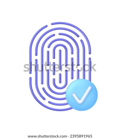 3D Fingerprint icon with check mark. Fingerprint scanning. The concept of biometric authorization and business security. Trendy and modern vector in 3d style.