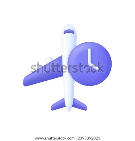 3D Plane is delayed illustration. Timer and air plane icon. Concept of information icon for airline or terminal board. Travel icon. Trendy and modern vector in 3d style.