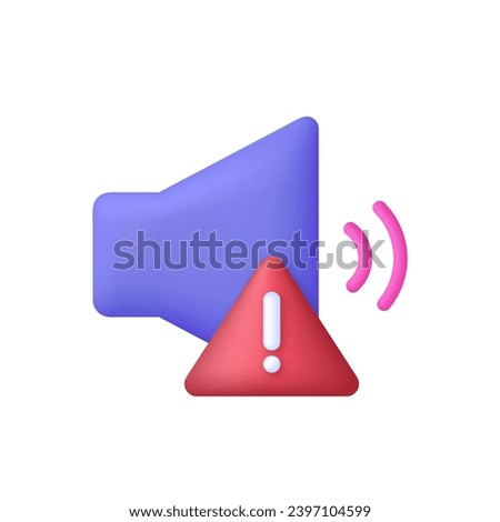 3D Volume icon and exclamation mark. Something went wrong. Important notice. Audio control concept. Trendy and modern vector in 3d style