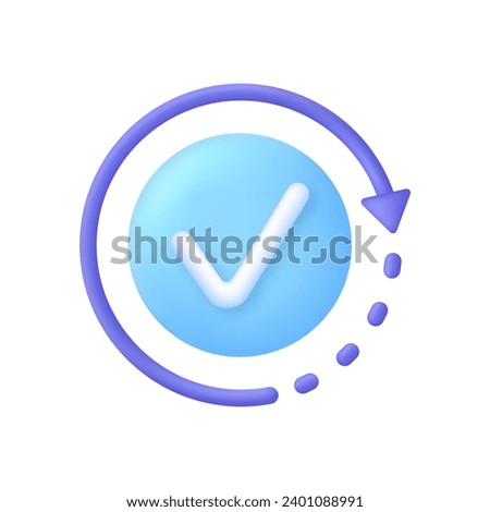 3D Checking process icon. Approved icon. Easy pay or update concept. Synchronize icon. Trendy and modern vector in 3d style