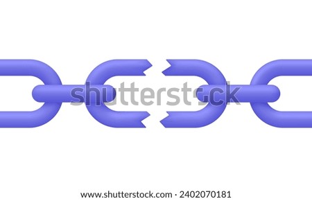 3D Broken chain icon. Weakness concept. Chain link broken. Trendy and modern vector in 3d style