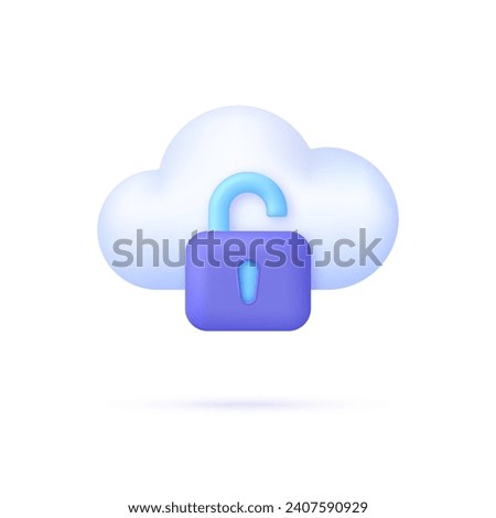 3D Cloud Protection icon. Safe online storage. Cloud security concept. Opened padlock. Data storage. Technology concept. Trendy and modern vector in 3d style
