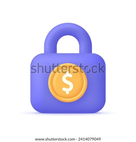 3D Lock dollar money icon. Locked dollar, blocked currency. Block bank account. Security concept. Trendy and modern vector in 3D style