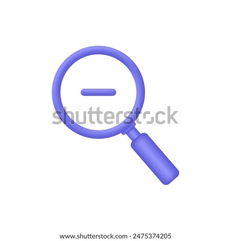 3D Magnifying glass icon with minus sign. Trendy and modern vector in 3d style