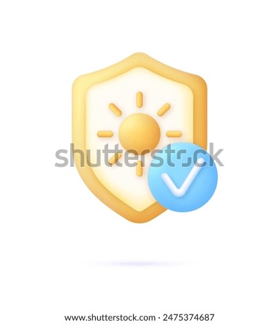 3D Sun block icon. UV reflection skin after protection. Shield with UV icon. Sun UV Arrow protect radiation. Trendy and modern vector in 3d style