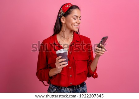 Similar – Image, Stock Photo Attractive Hispanic woman holding pink roses bouquet against sunshine