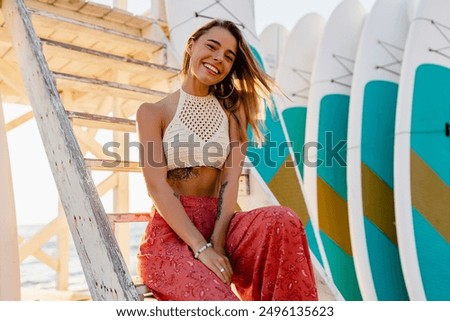 Similar – Image, Stock Photo Woman portrait outdoors with green shirt in summer